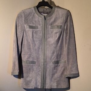 PAMELA MCCOY Elegant Grey Suede Women's Long Jacket SZ S